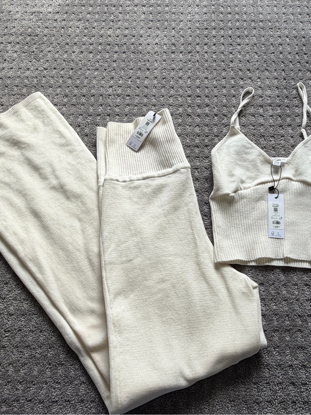 Garage Cream Knit Wide Leg Pants & Matching Cami Set XS/S